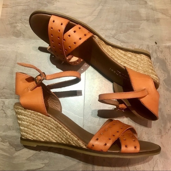 Coastal Chic Eric Michael Leather Wedges Espadrille Sandals Size 41 Boho Vibes - Picture 1 of 4